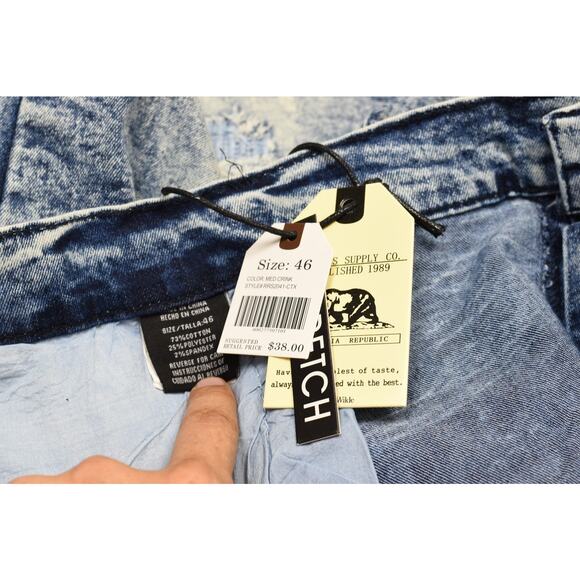 NEW Taser Supply Men Denim Shorts Size 46 Blue Acid Wash Distressed Stretc - Picture 8 of 9